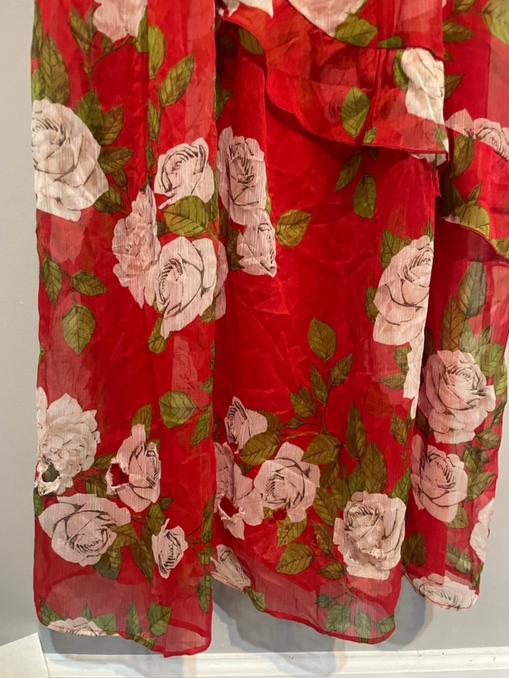 ZaraRed Floral Maxi Dress with Ruffled Sleeves FLAWED - Picture 8 of 8